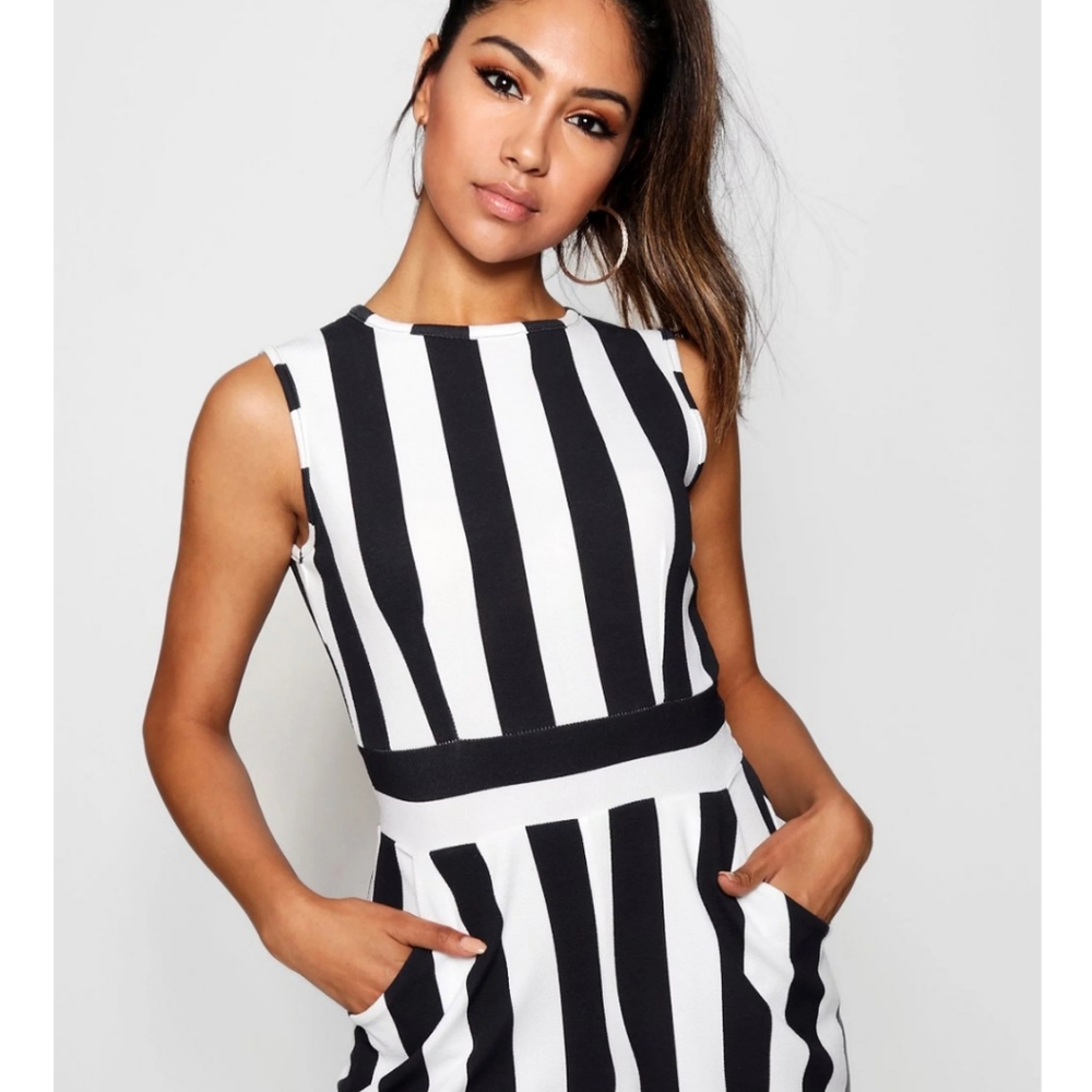 Boohoo High Neck Stripe Romper